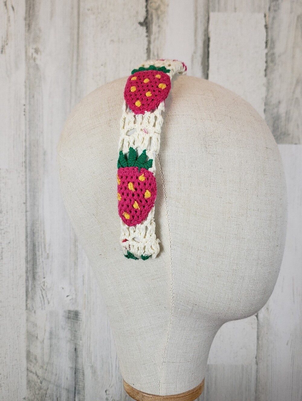 Strawberry Crochet Headband - Cream and Pink
